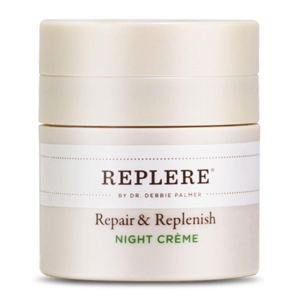 Replere Repair & Replenish night crème bottle for overnight hydration and even skin tone