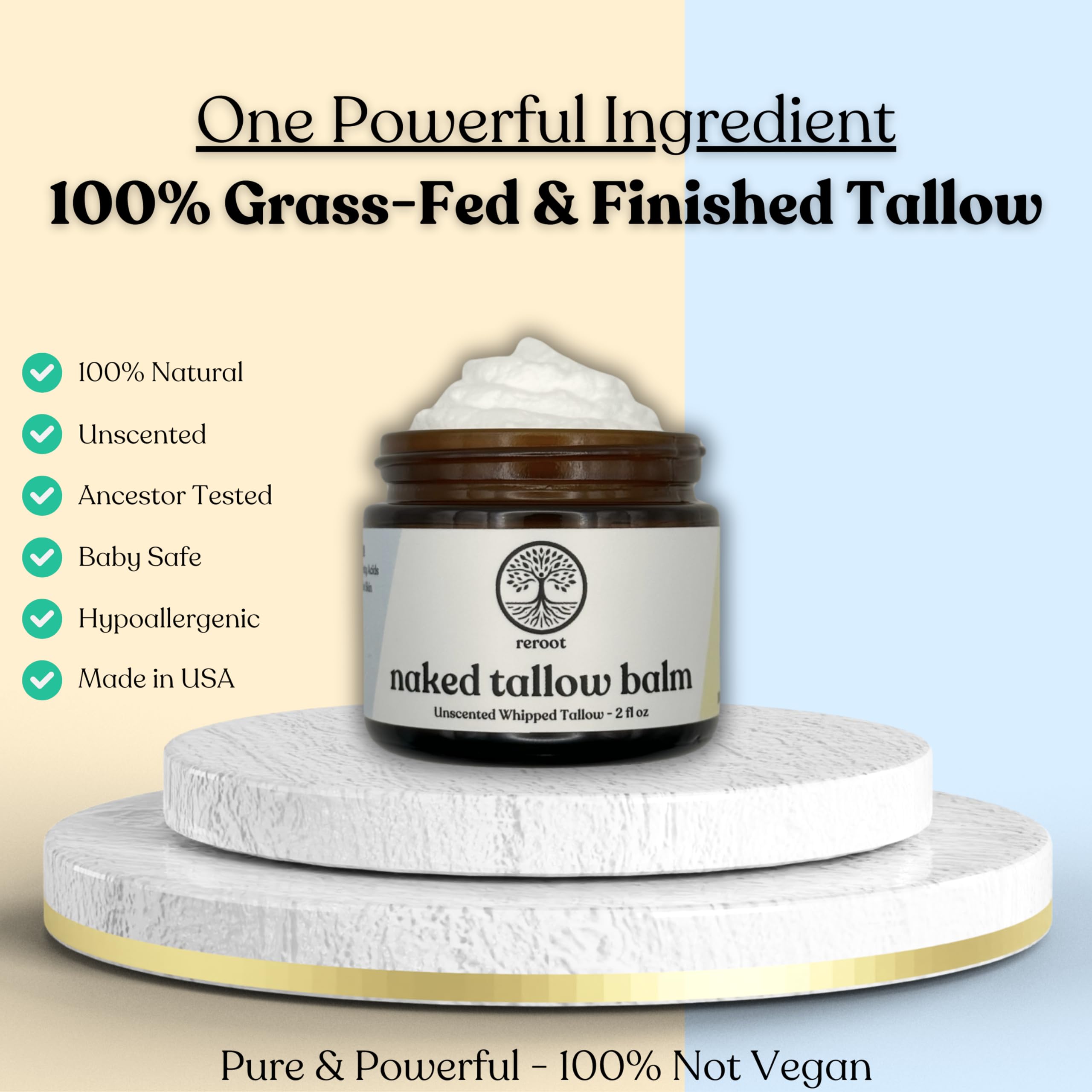 Reroot Naked Tallow Balm application on hand demonstrates easy, even spreading.