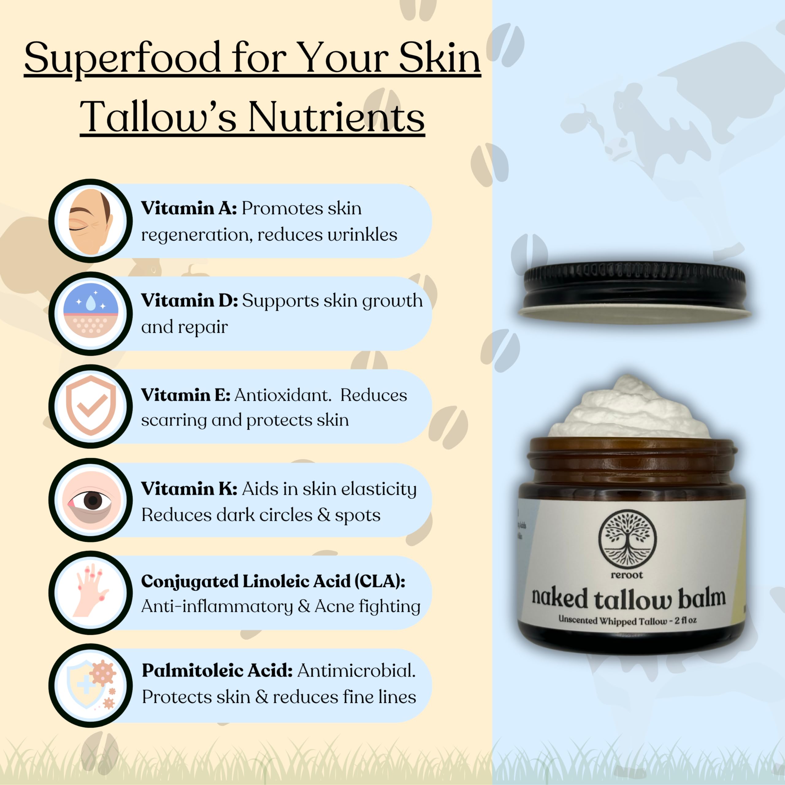 Reroot Naked Tallow Balm on face illustrates gentle, fragrance-free care.