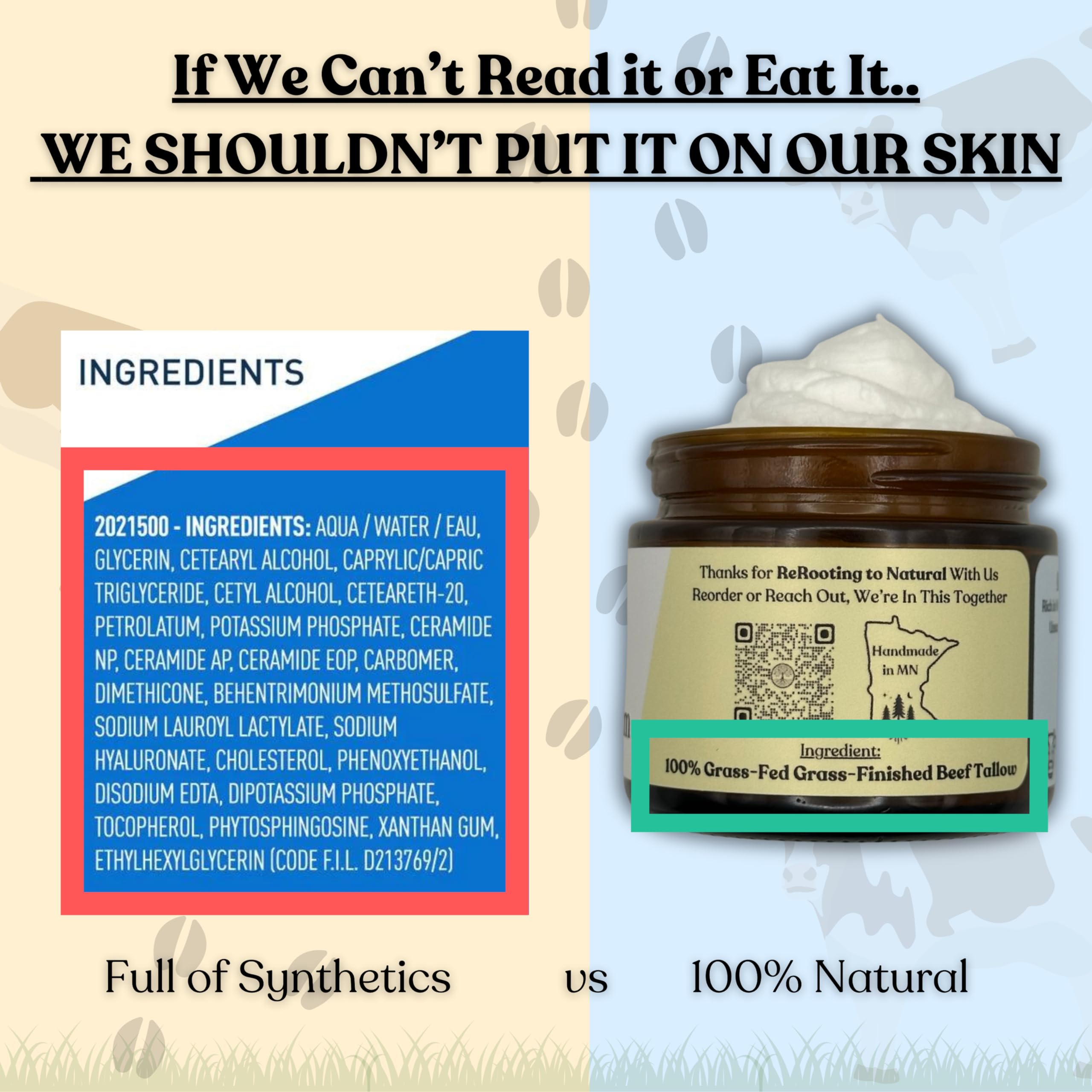 Reroot Naked Tallow Balm single-ingredient formula emphasizes clean skincare.