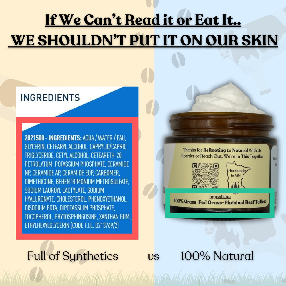 Reroot Naked Tallow Balm single-ingredient formula emphasizes clean skincare.