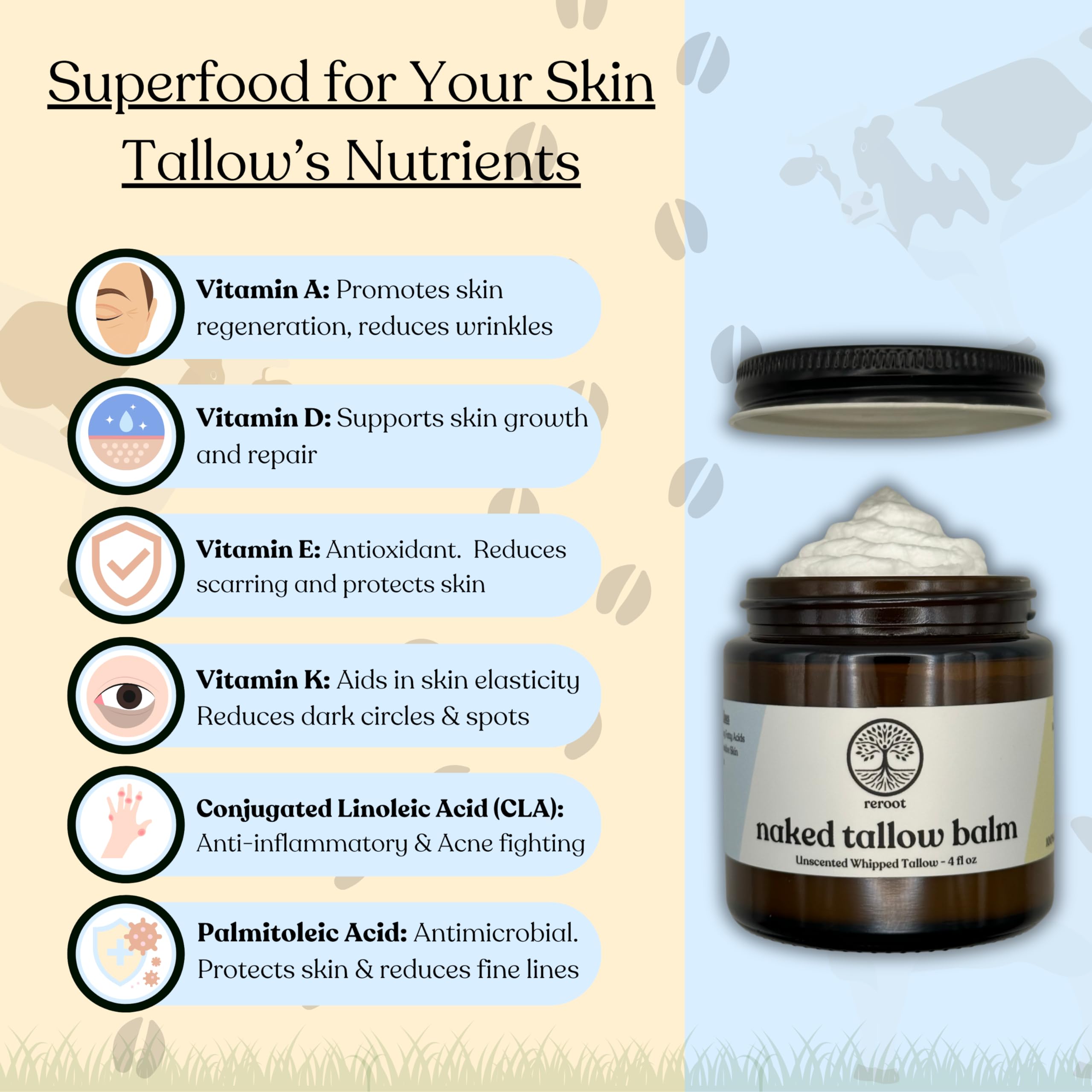 Reroot Organics Naked Tallow Balm for baby skin provides gentle nourishment.