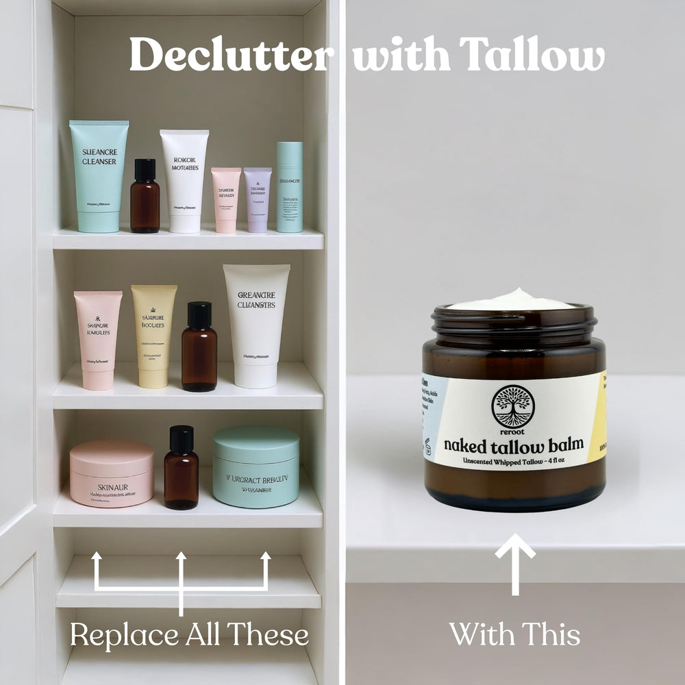 Reroot Organics Naked Tallow Balm for lips and dry spots provides versatile hydration.