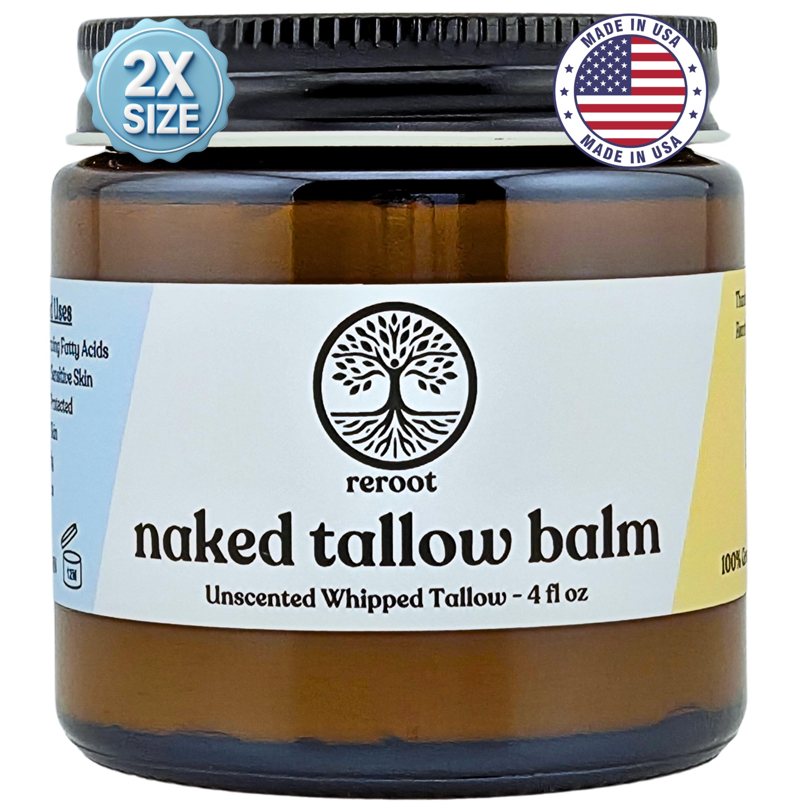 Reroot Organics Naked Tallow Balm with whipped texture for easy application and hydration.