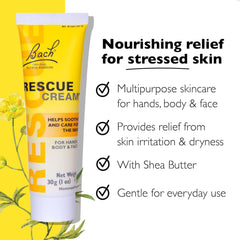 Close-up of RESCUE Remedy Cream texture showing rich, moisturizing formula for dry skin.