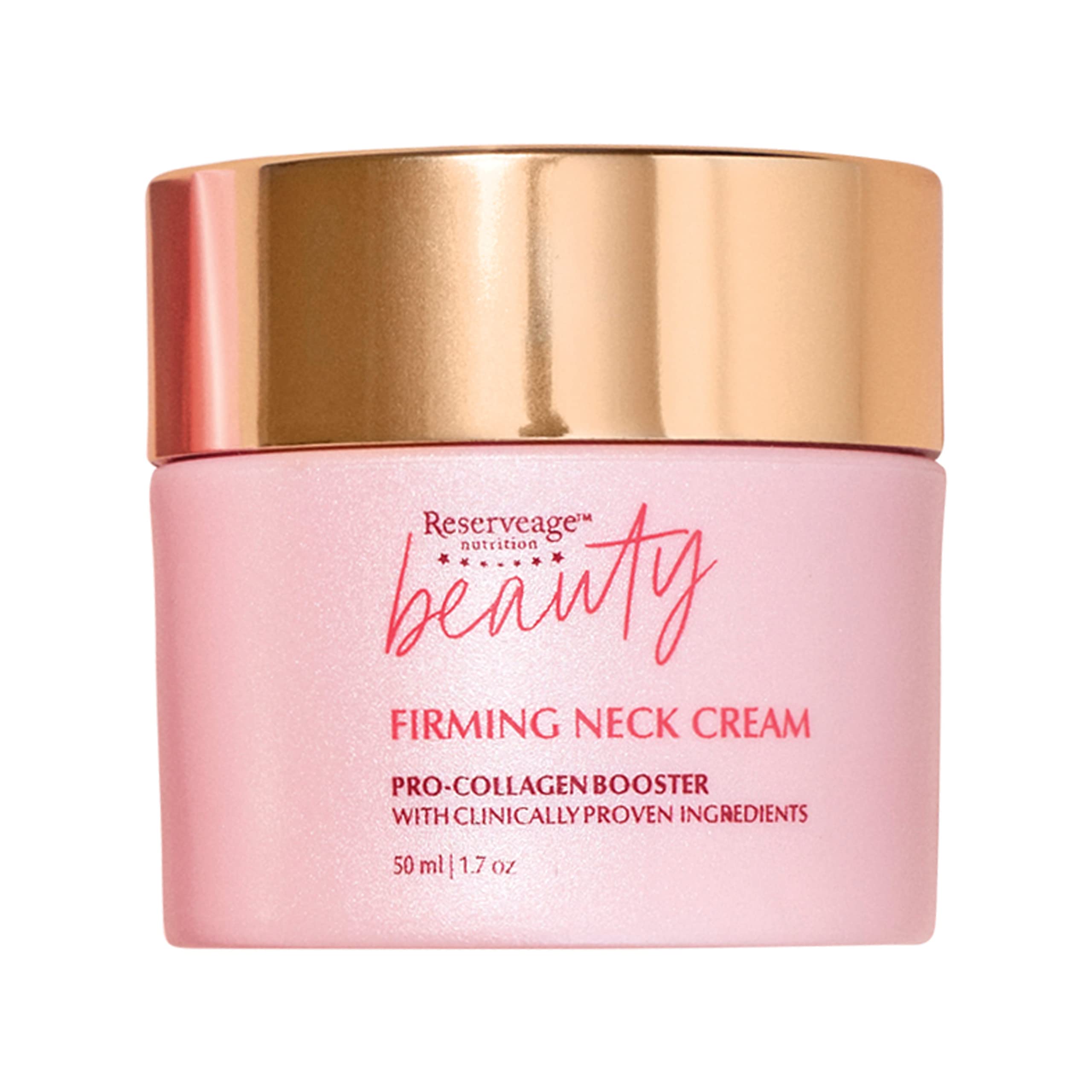 Reserveage Beauty Firming Neck Cream bottle-front image showing premium packaging for firmer-looking neck skin