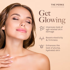 Close-up of neck cream texture highlighting micro-encapsulated copper peptides for collagen support