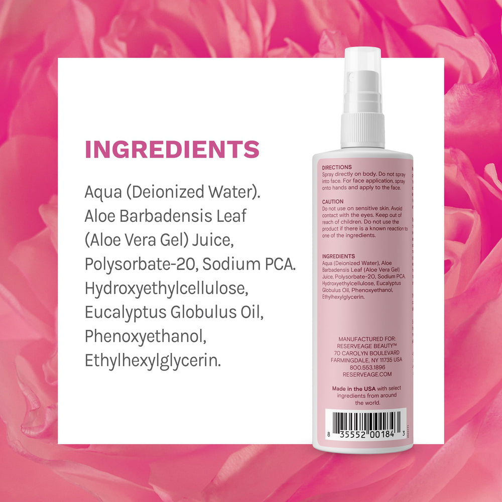 Reserveage Na-PCA Spray mist application for quick hydration with aloe vera
