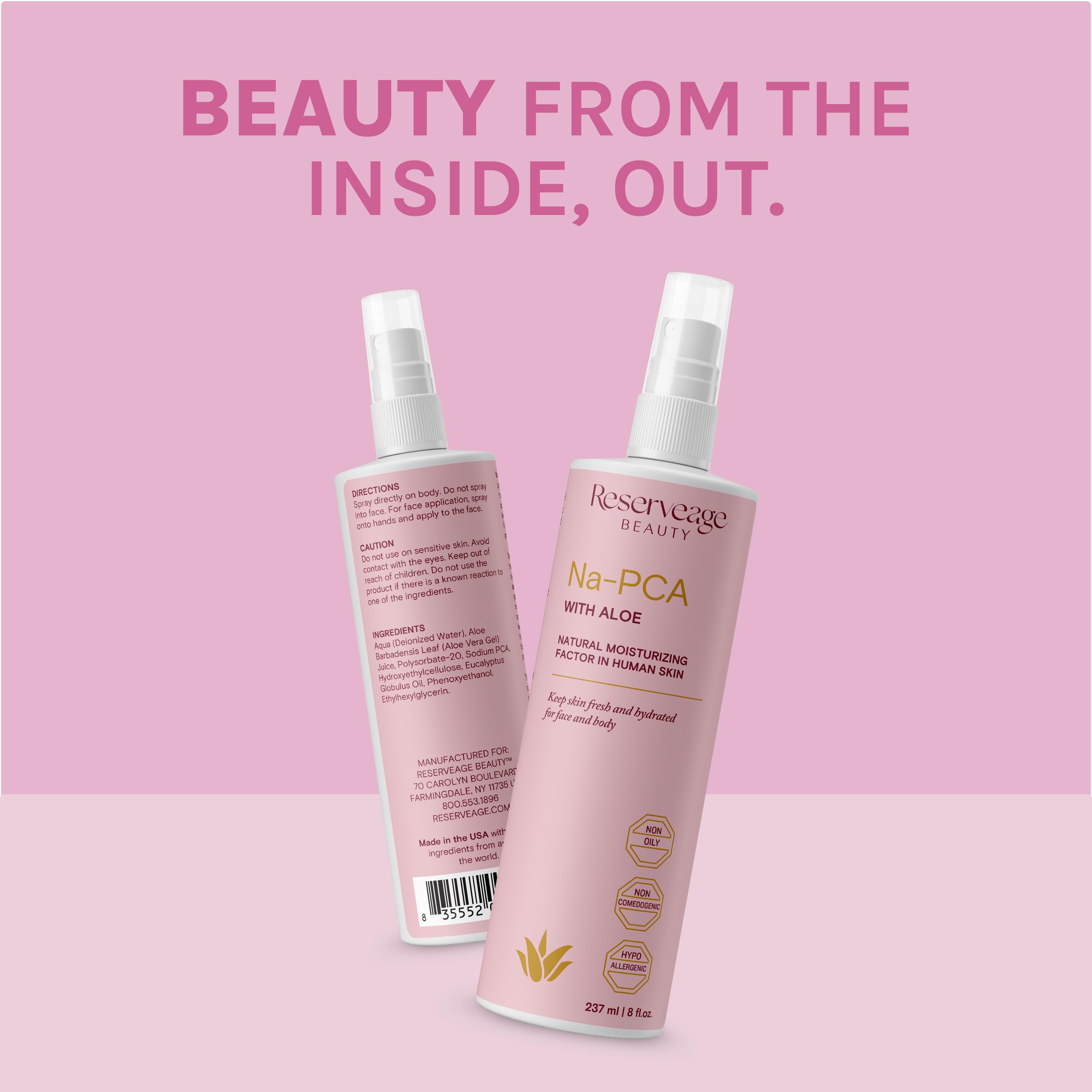 Reserveage Na-PCA Spray featuring eucalyptus oil for a refreshing scent