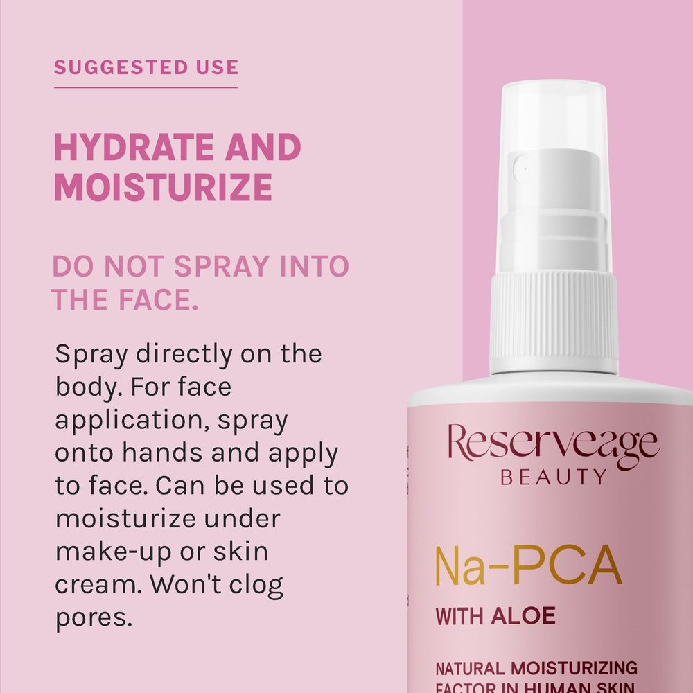 Reserveage Na-PCA Spray showcasing the pH-balanced formula for daily use