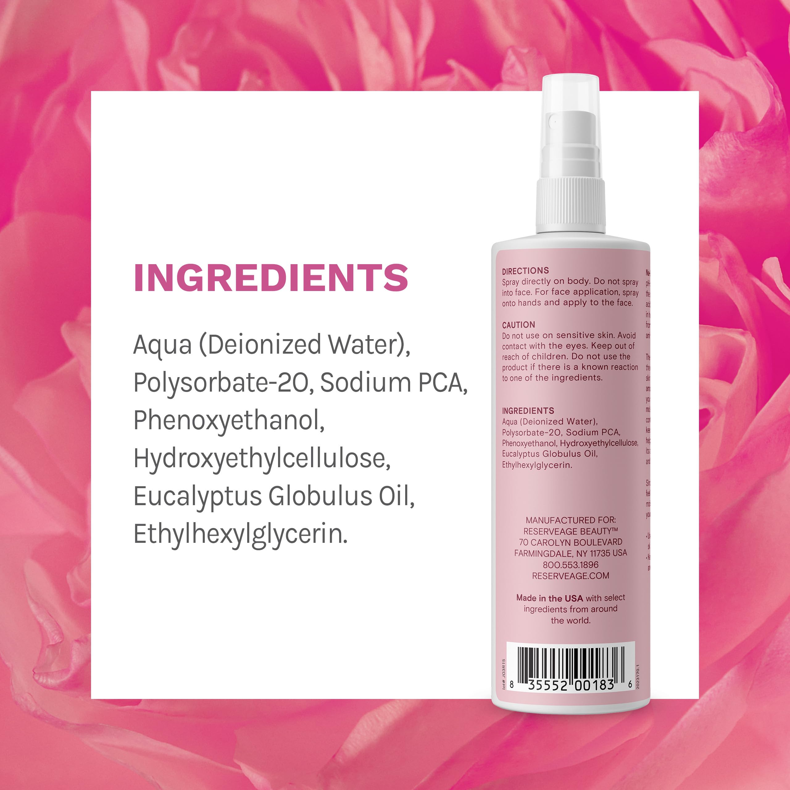 Reserveage Na-PCA Spray, brume visage hydratante, fraîcheur immédiate
