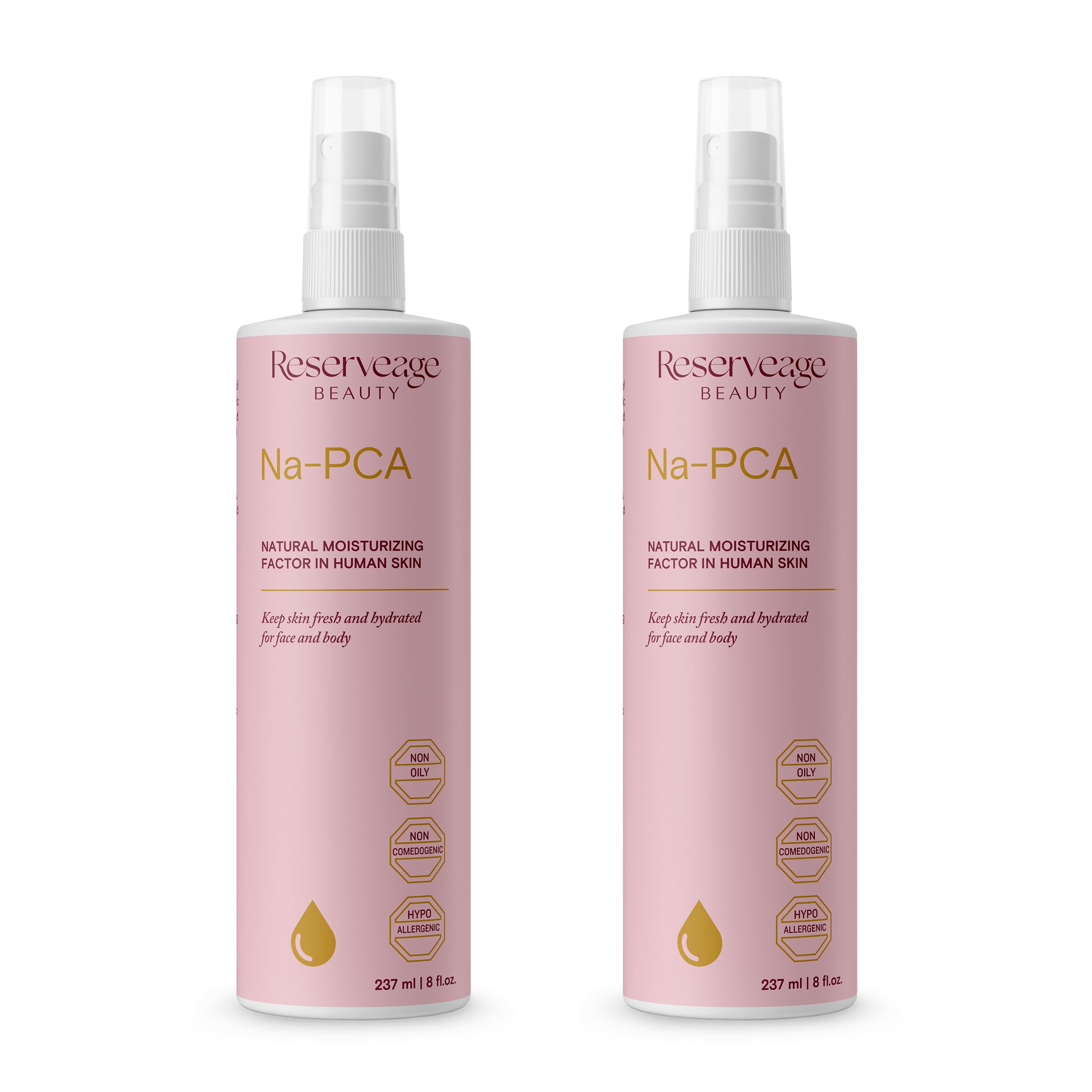 Reserveage Na-PCA Spray, bouteille, hydratation rapide pour peau sèche