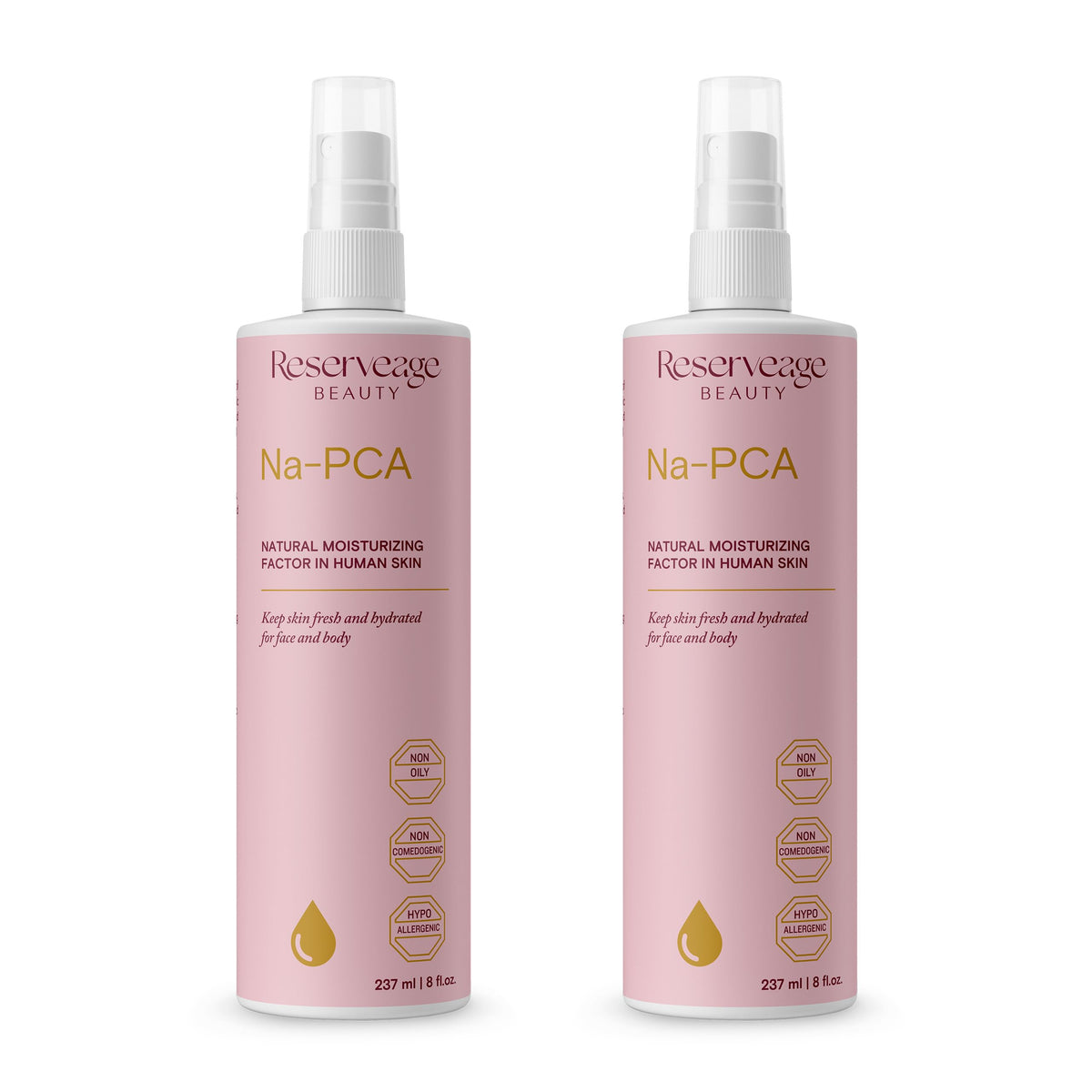 Reserveage Na-PCA Spray, bouteille, hydratation rapide pour peau sèche