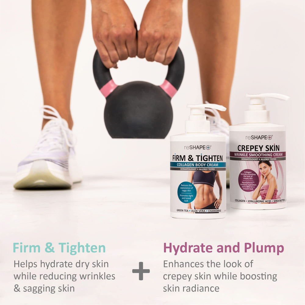 Reshape Crepey Skin Treatment Lotion texture closeup showing creamy formula for smoothing.