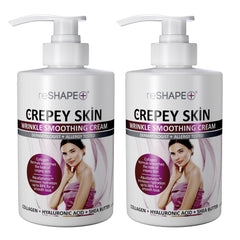 Reshape+ crepey skin treatment bottle with pump for easy daily application