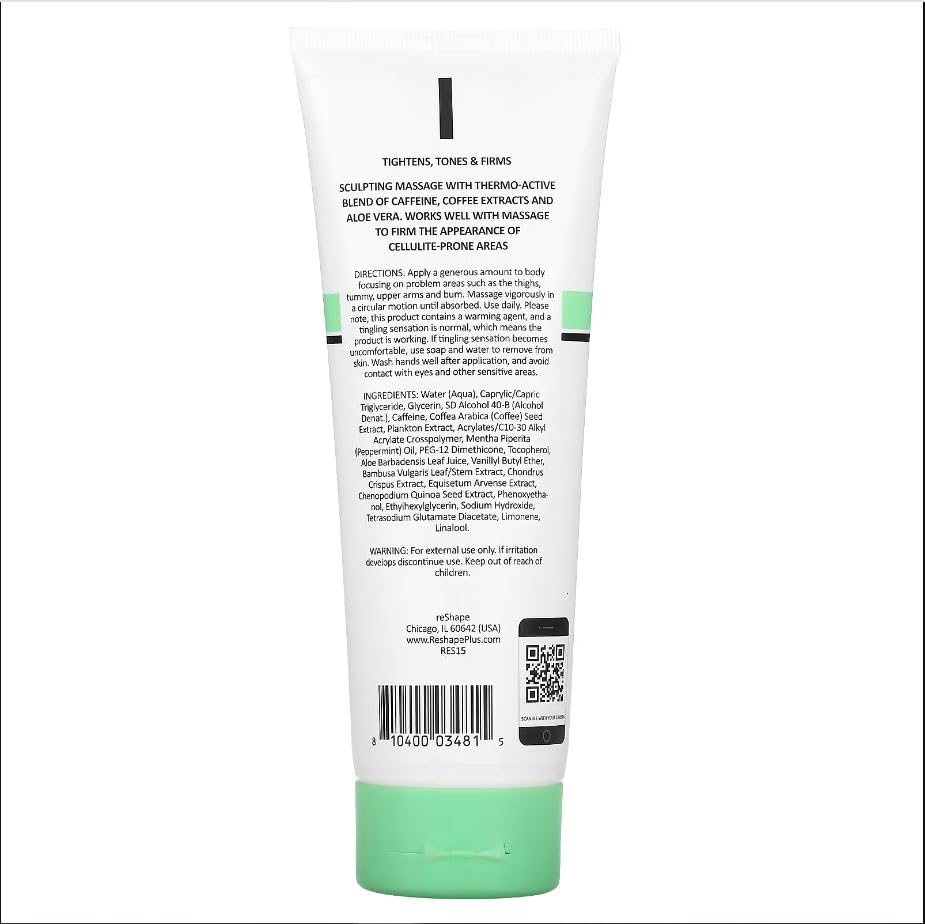 Reshape+ cellulite-sculpting-gel-application highlights targeted use for smoother legs and arms.
