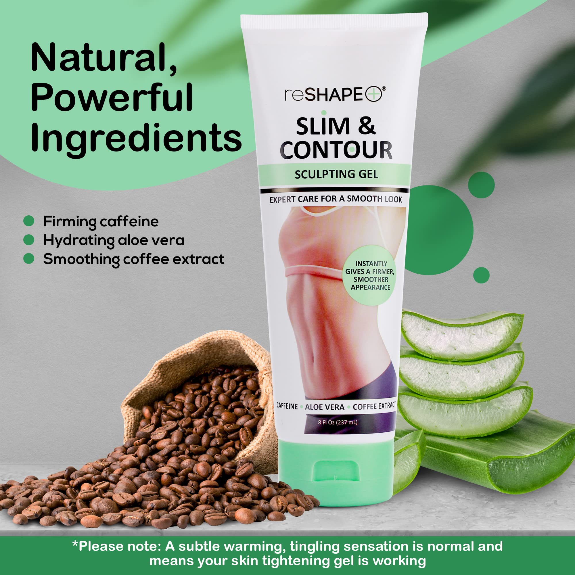 Reshape+ stretch-marks-visibility visually targets reduction of stretch marks with daily massage.