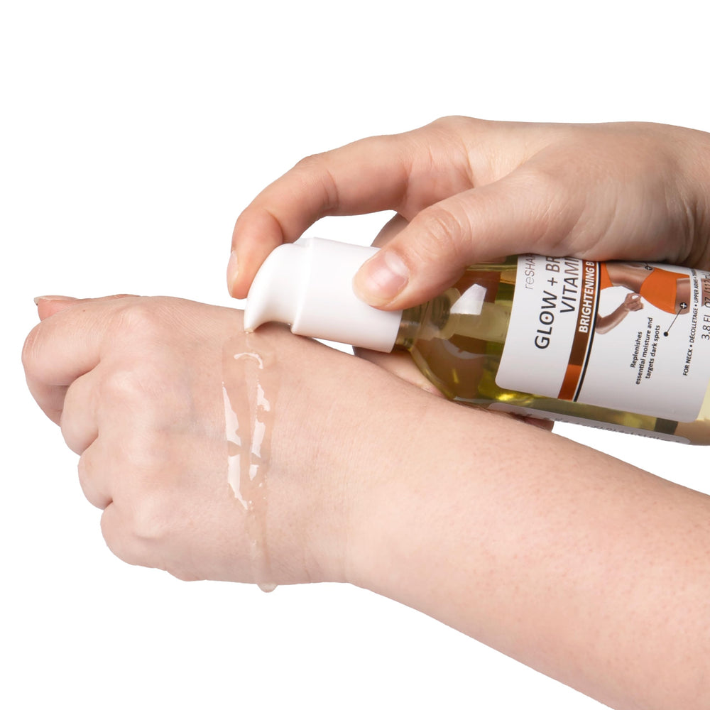 Reshape+ Vitamin C Body Oil rosehip and turmeric ingredients nourish skin glow.