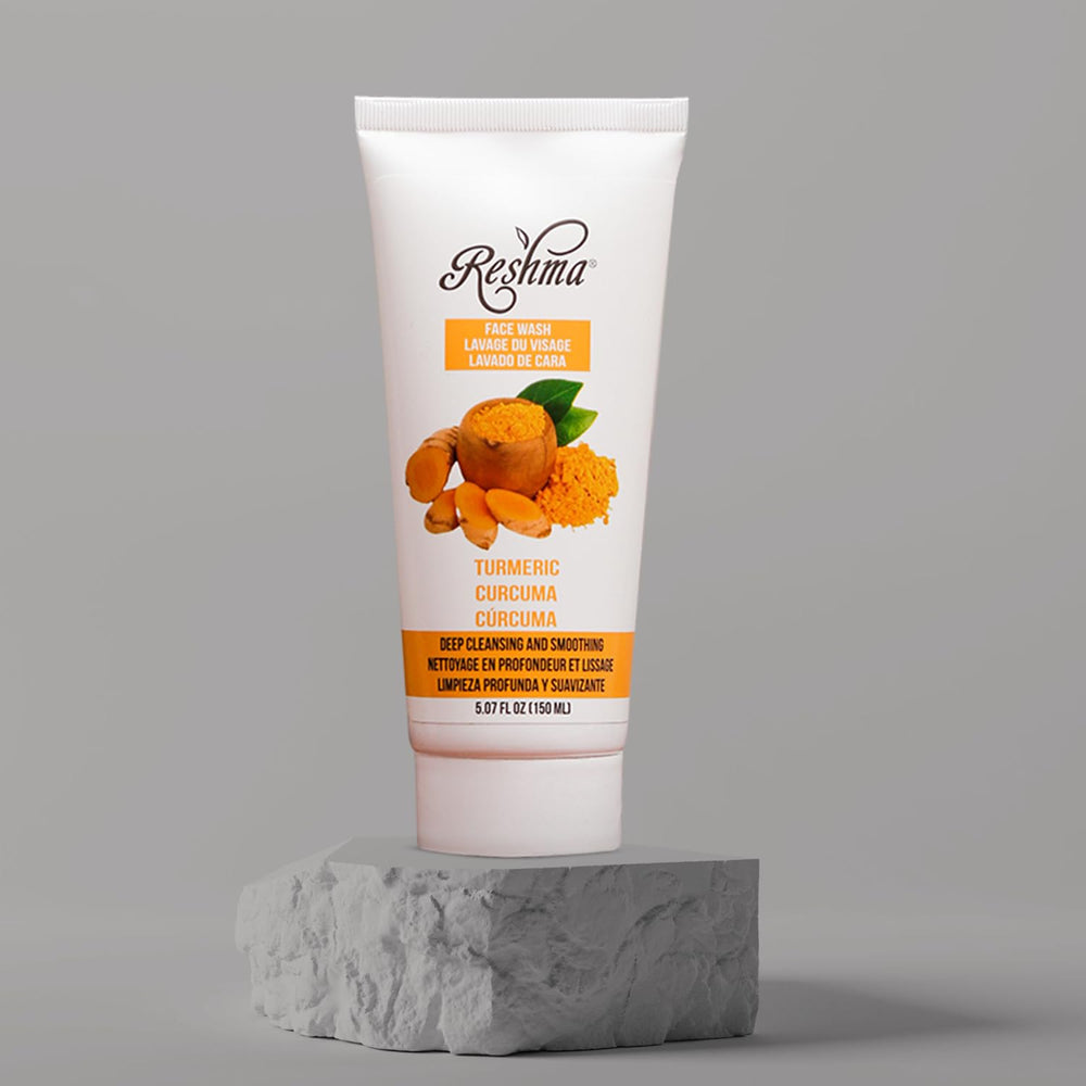 Reshma Beauty Turmeric Face Wash packaging emphasizes cruelty-free formula.