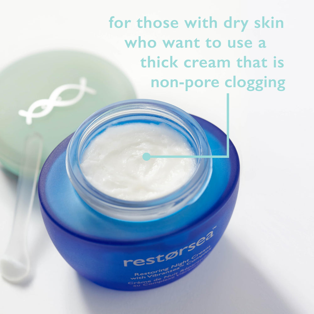 Restorsea Night Cream on skin reveals radiant morning glow after use.