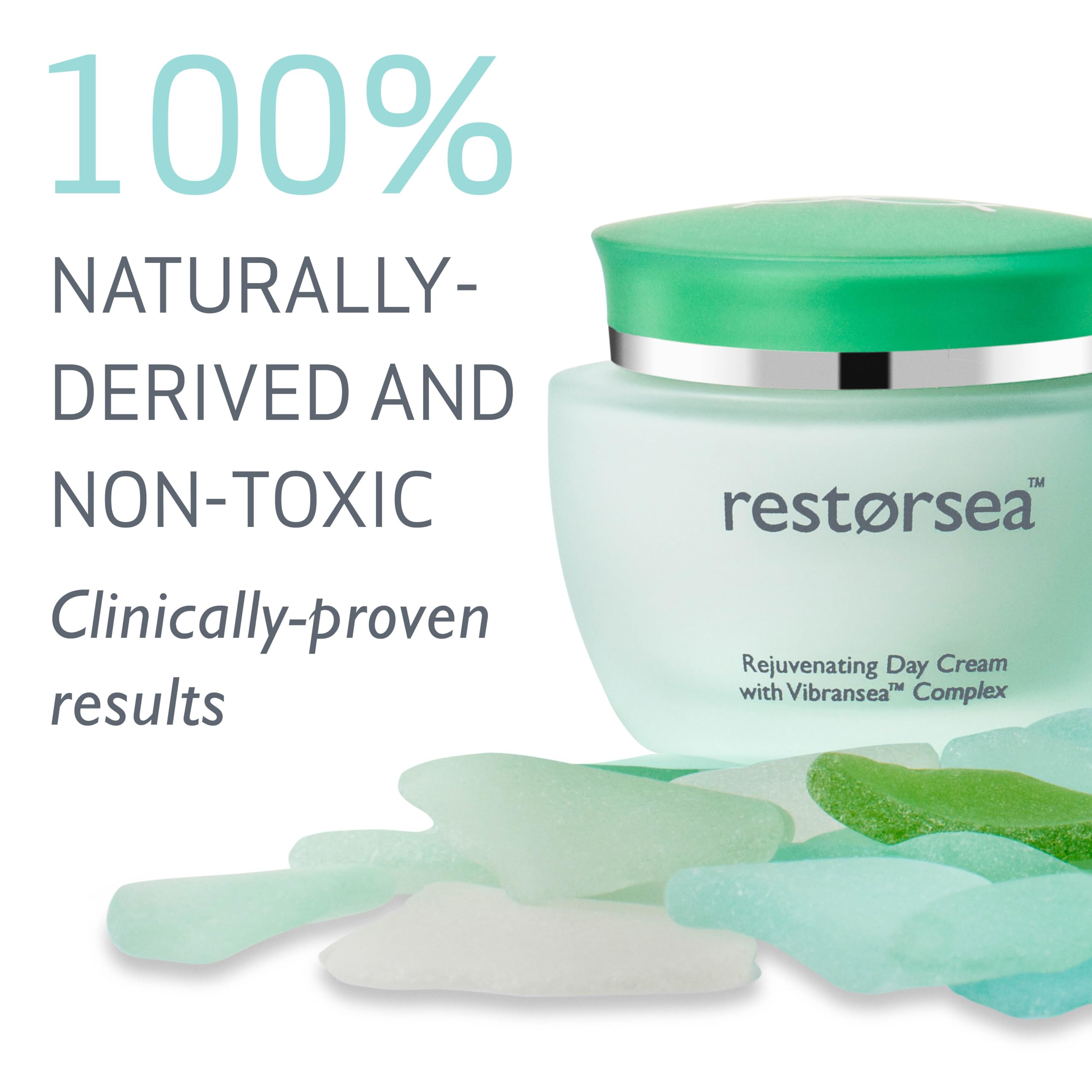 Restorsea Rejuvenating Day Cream bottle angled for quick absorption and smooth skin