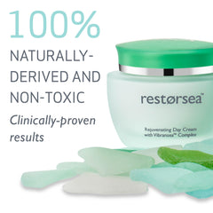 Restorsea Rejuvenating Day Cream bottle angled for quick absorption and smooth skin