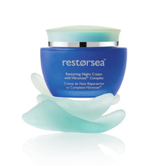 Restorsea Restoring Night Cream bottle demonstrates deep hydration for overnight skin care.