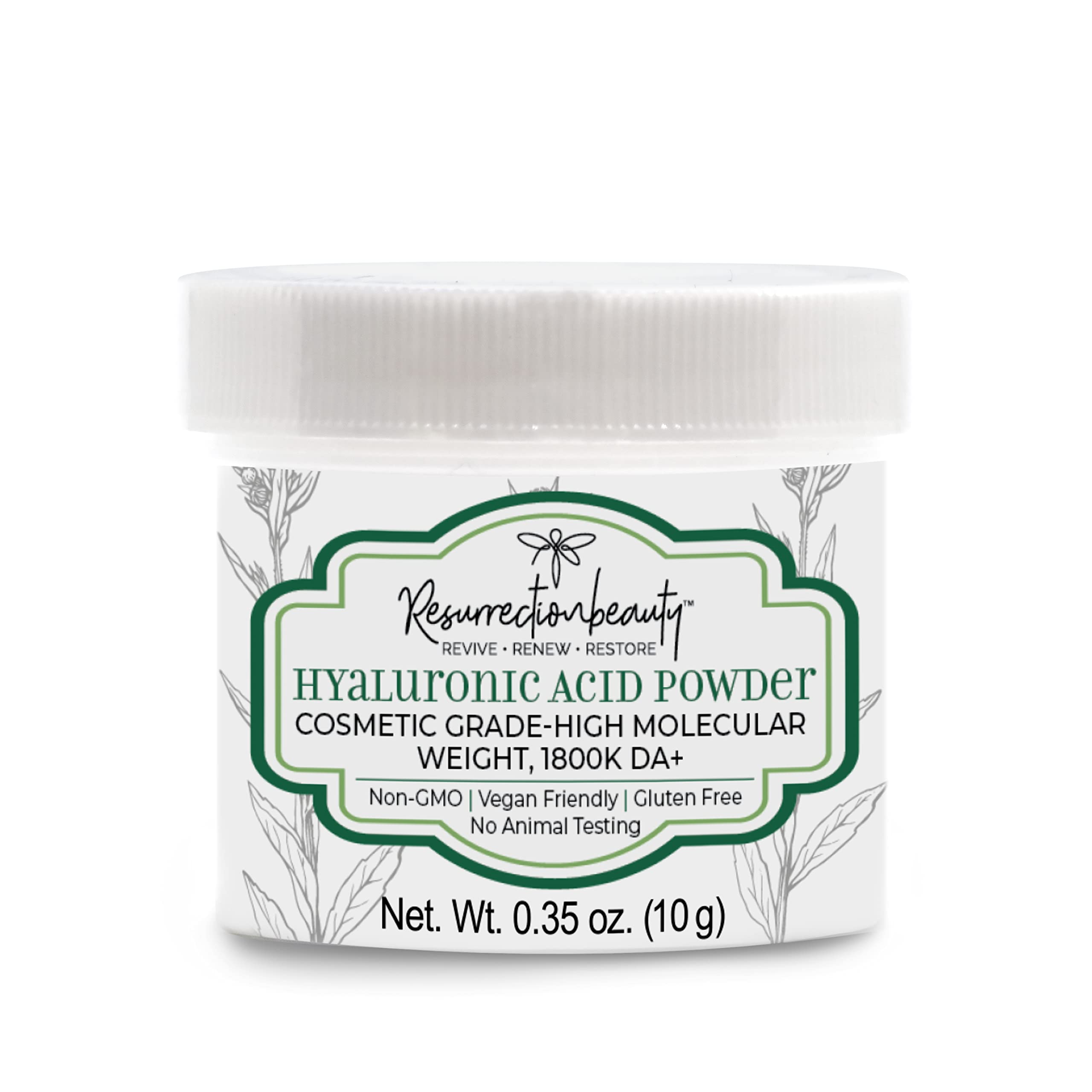 RESURRECTIONbeauty Pure Hyaluronic Acid Powder jar for DIY serums and hydration