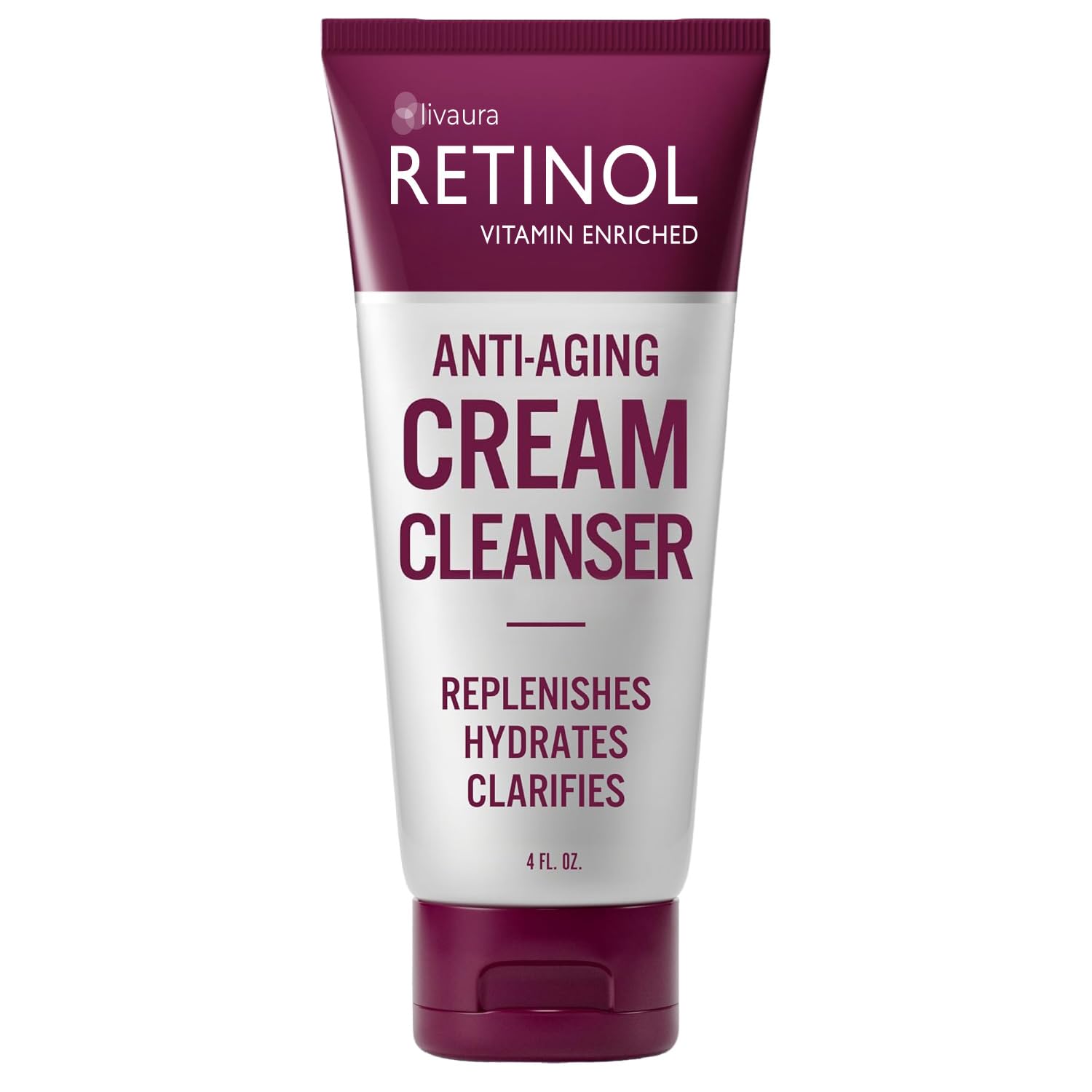 Retinol LIVAURA cream cleanser in pump bottle for daily cleansing and prep.