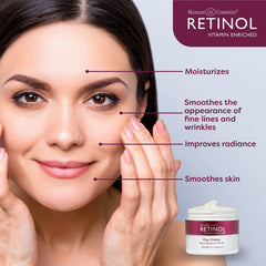 Gently spreading Retinol LIVAURA Day Cream on the hand to show texture and absorption.