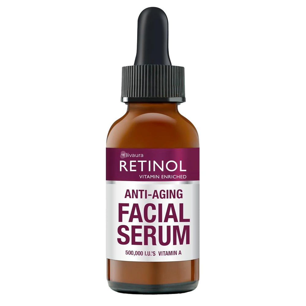 LIVAURA Retinol serum bottle close-up showing premium anti-aging formula for smoother skin.