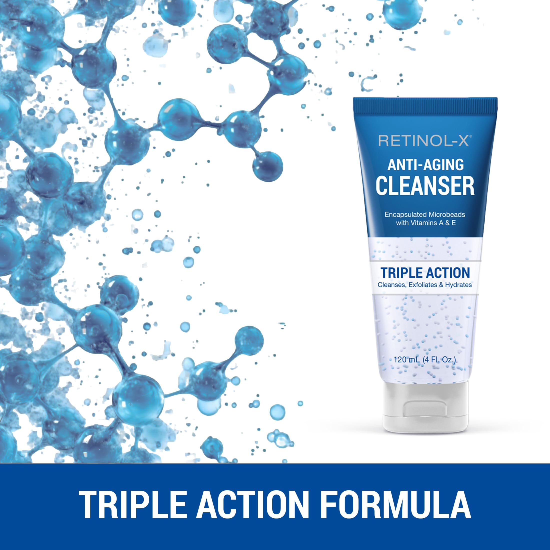 RETINOL-X Gel Cleanser back label detail highlighting model FW26204 and gentle exfoliation.