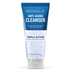 RETINOL-X Anti-Aging Gel Cleanser bottle front showing sleek packaging for daily use.