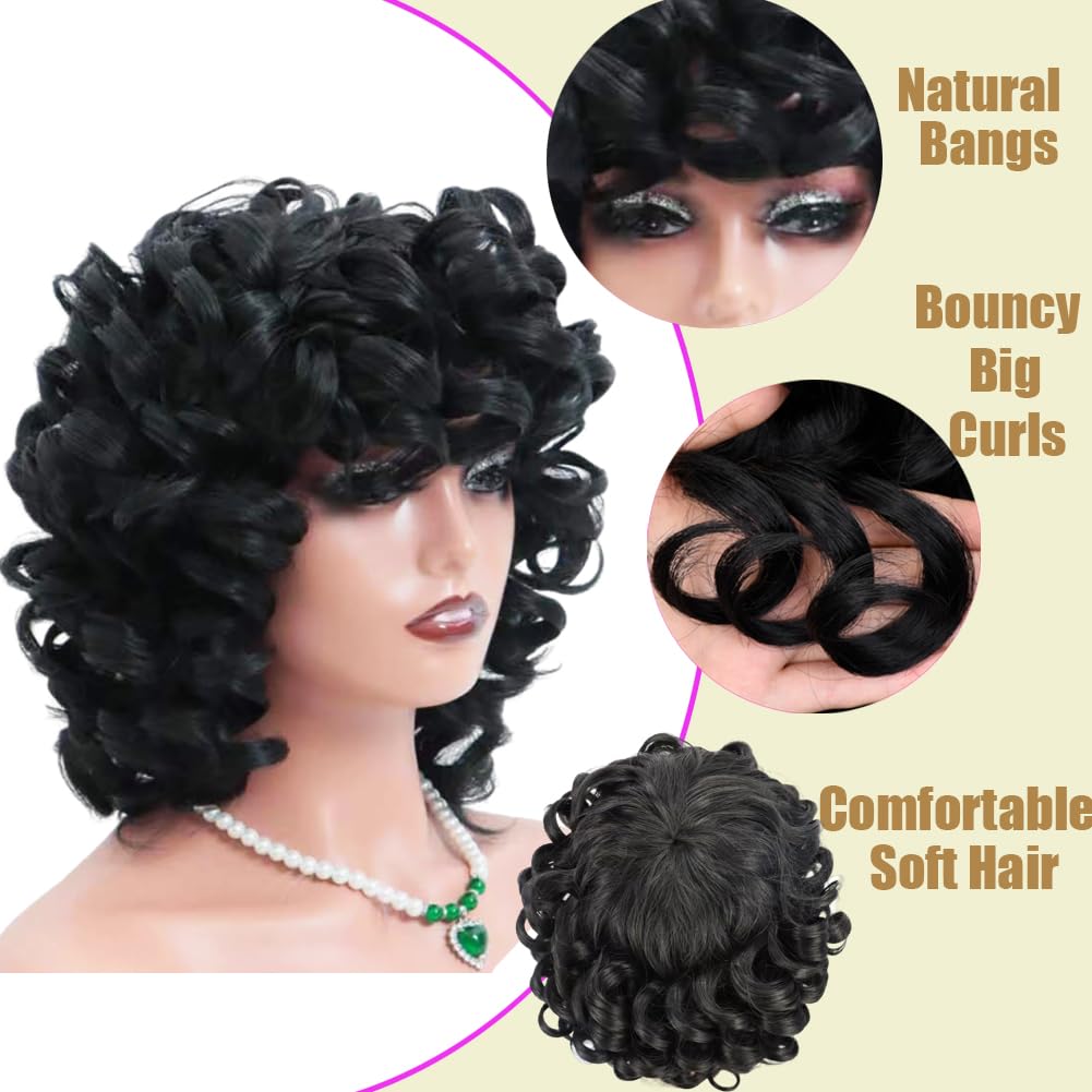 Retoleca Afro big curly wig close-up texture, natural black, for full voluminous looks.