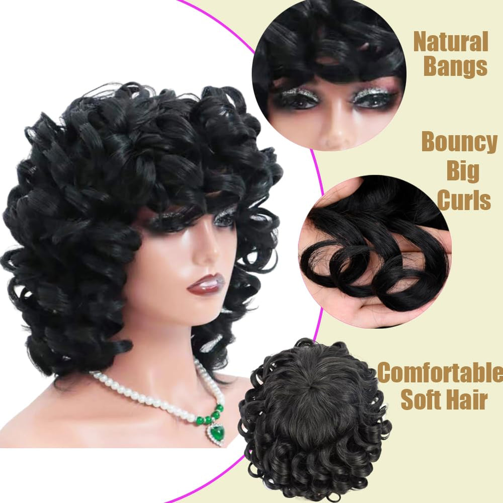 Retoleca Afro big curly wig close-up texture, natural black, for full voluminous looks.