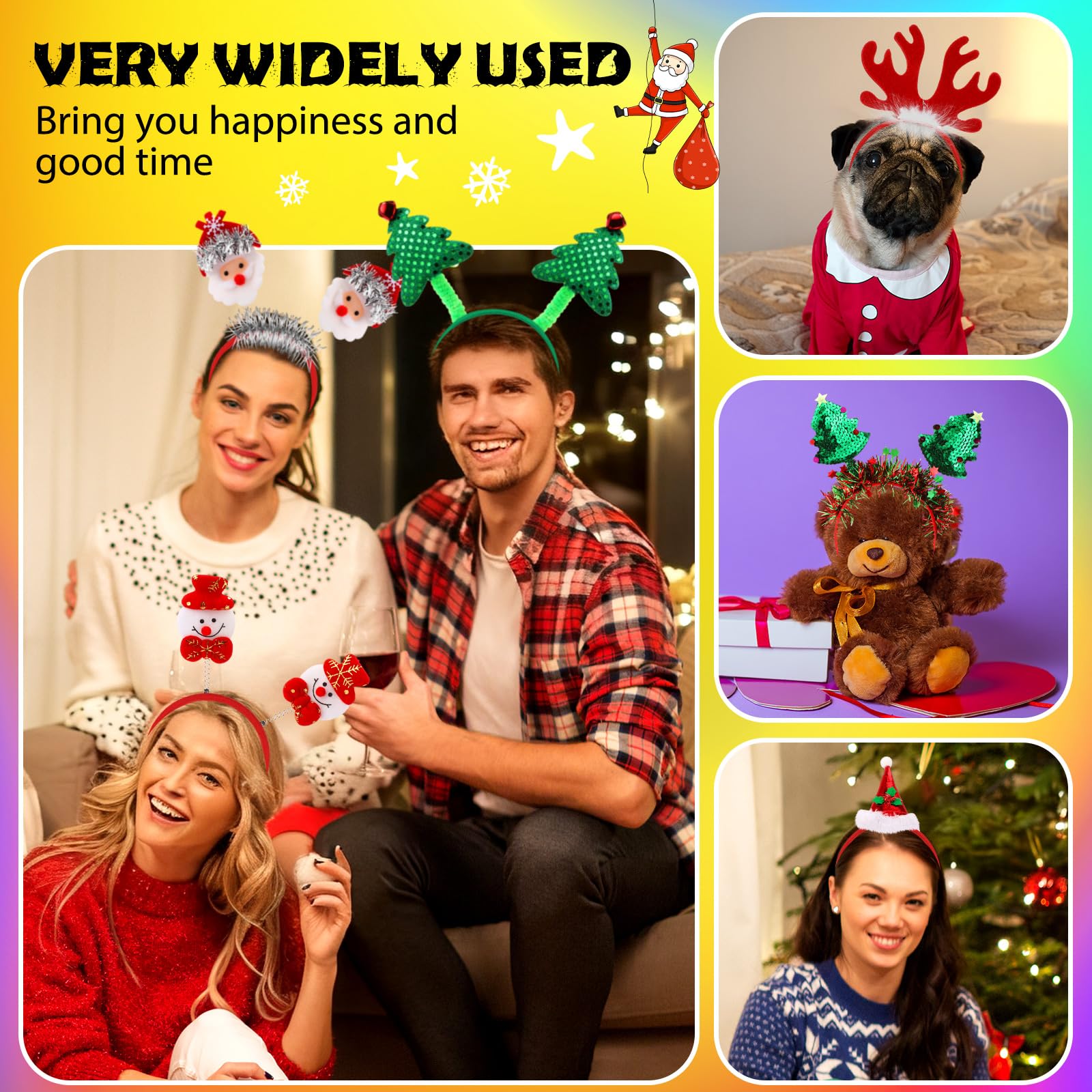 Retrowavy Christmas headband with sequined antlers for party sparkle