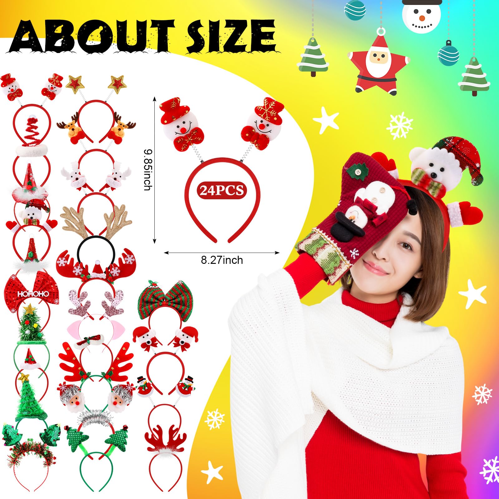 Retrowavy Christmas headbands with assorted designs for group celebrations