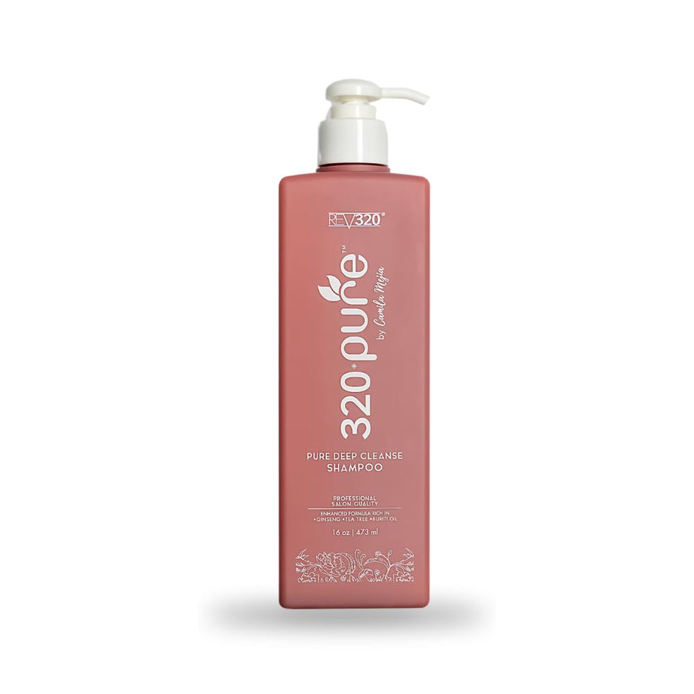 Rev320 Pure Deep Cleanse bottle on shelf for deep cleansing and fresh scalp