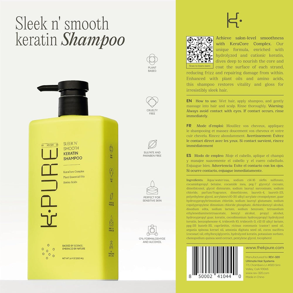 Rev320 Sleek N' Smooth keratin shampoo-frizz-control highlights tamed flyaways and smoother hair.