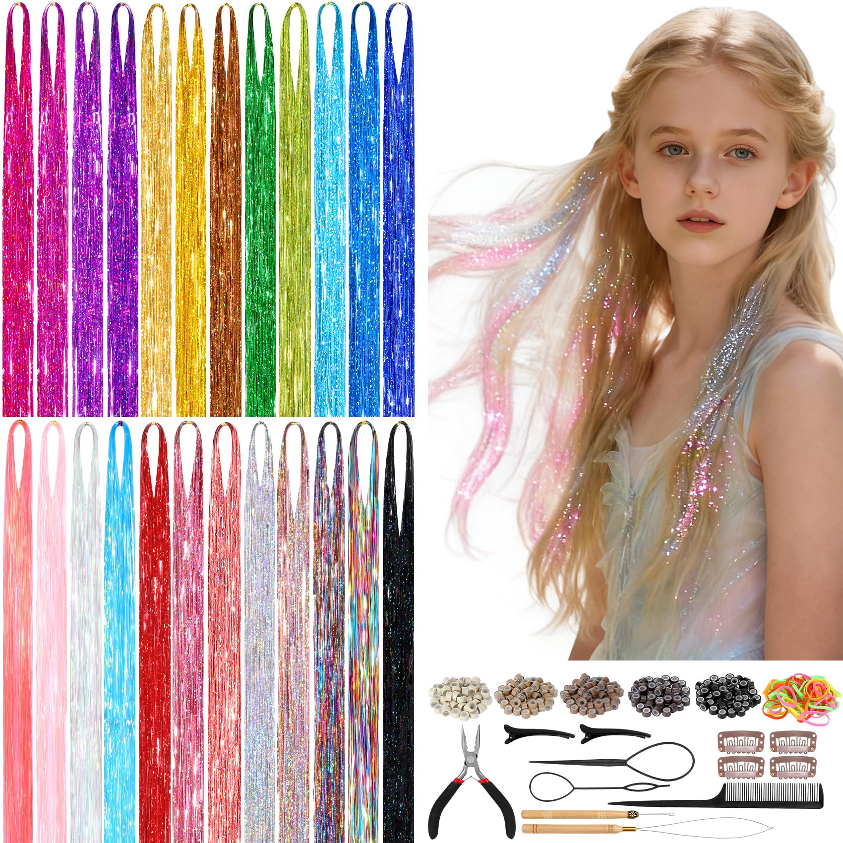 Revahope 8400 strands hair tinsel kit colors to brighten daily looks.