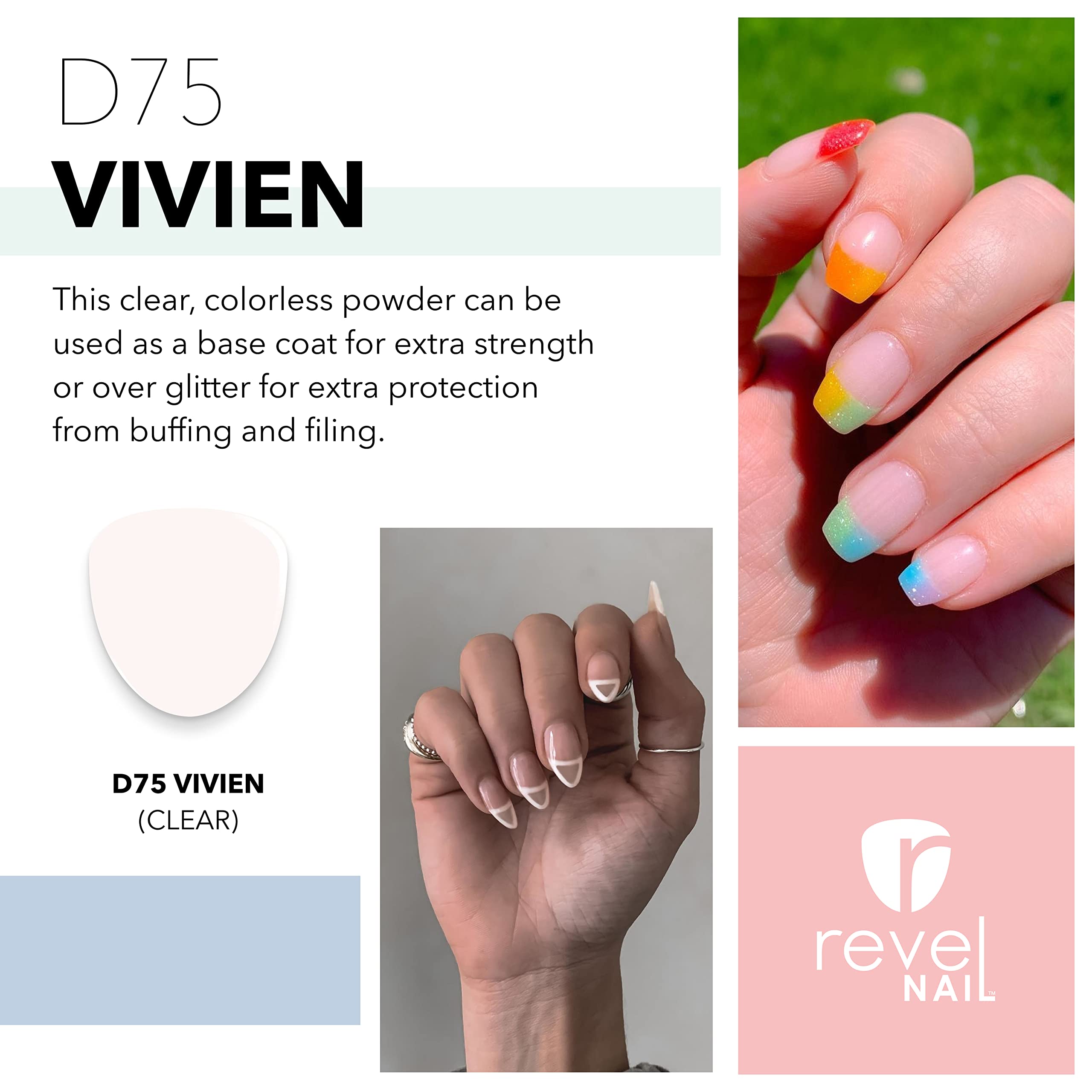 Revel Nail Clear Dip Powder brushing for a strong, natural-looking manicure.