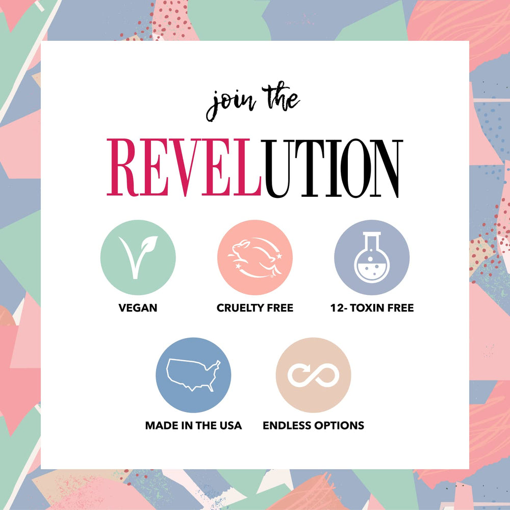 Revel Nail made-in-USA badge highlighting fortified formula for durability