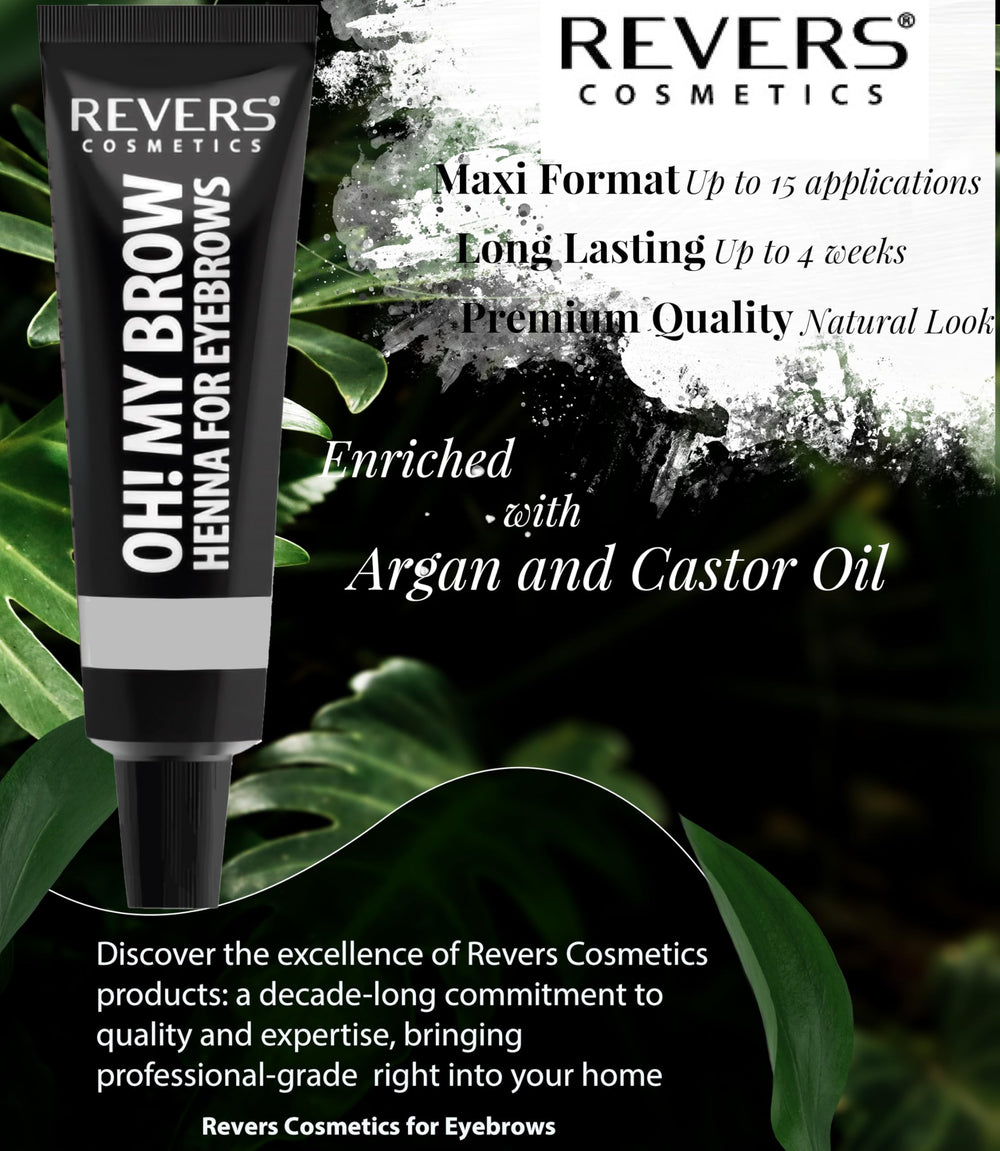 Revers applicator bottle with comb for precise eyebrow and lash tinting.