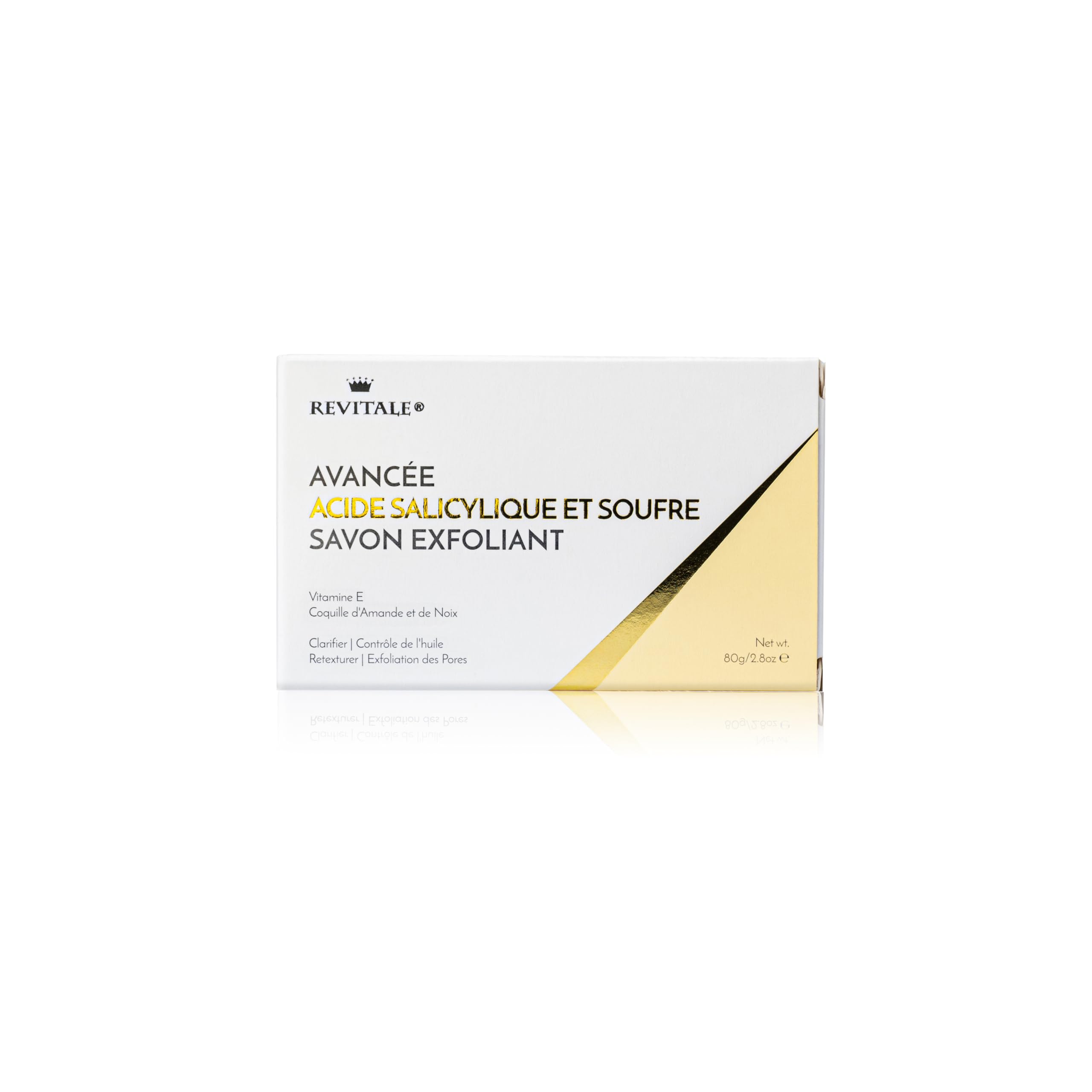 REVITALE 80g bar packaging close-up shows compact, travel-friendly skincare solution.