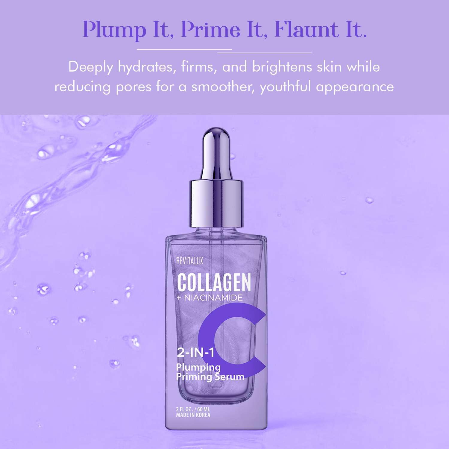 RevitaLux serum texture close-up reveals a lightweight, fast-absorbing formula.