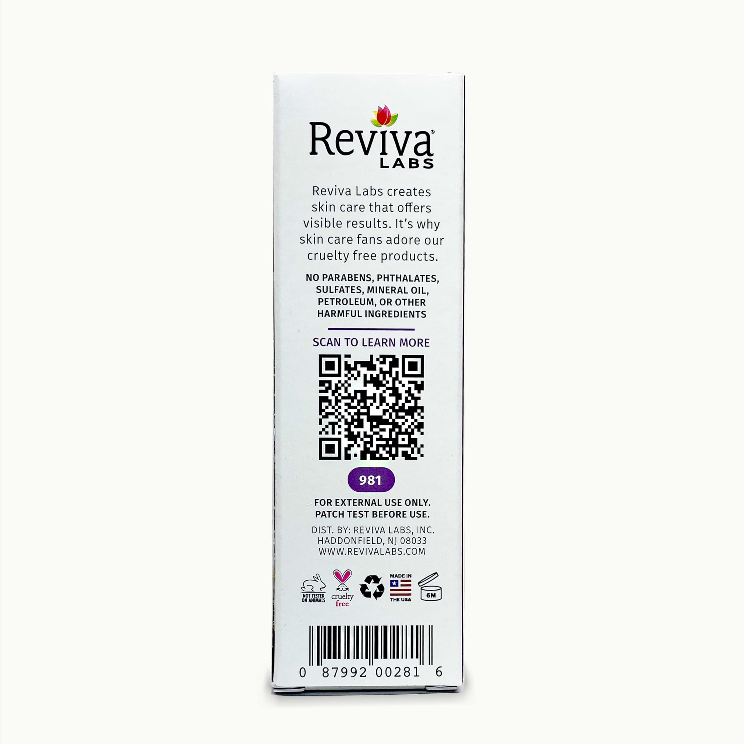 Close-up of Reviva Labs serum texture showing milky consistency for even coverage.