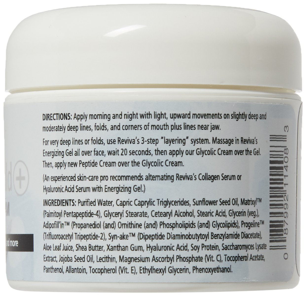 Reviva Labs Anti-Wrinkle Cream Peptides jar close-up for easy use.