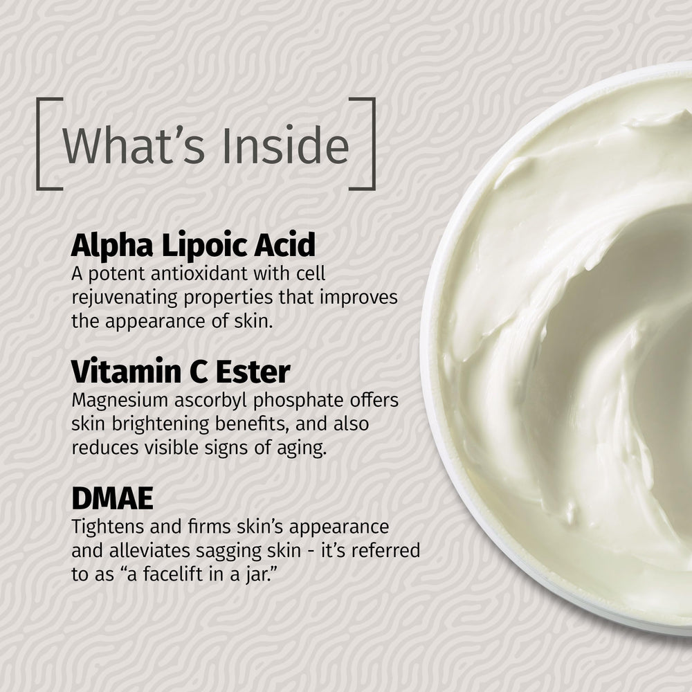 Vitamin C ester emphasis in Reviva Labs DMAE Cream for brightening and radiance