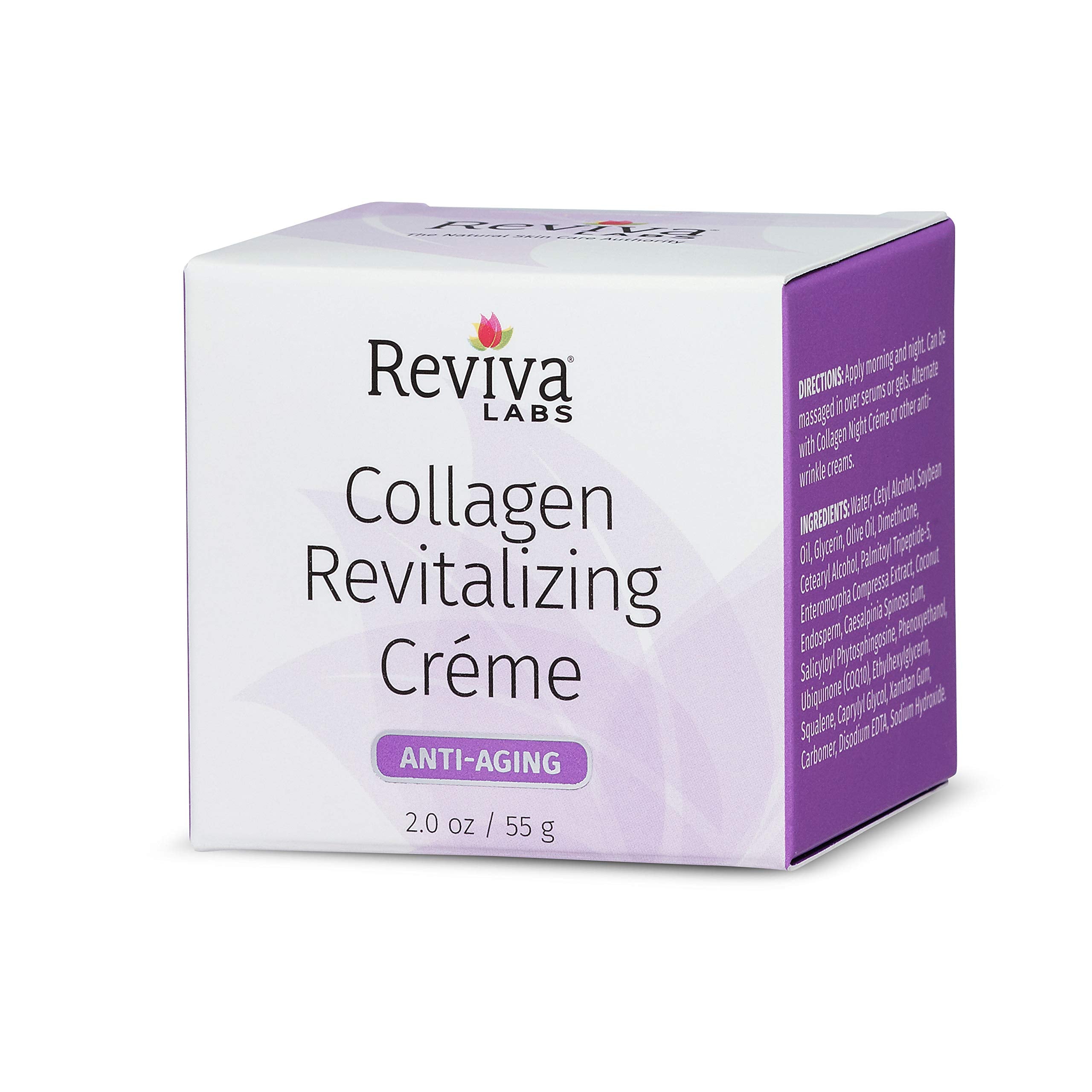 2 oz Reviva Labs Elastin + DMAE Night Creme jar on a bathroom vanity.