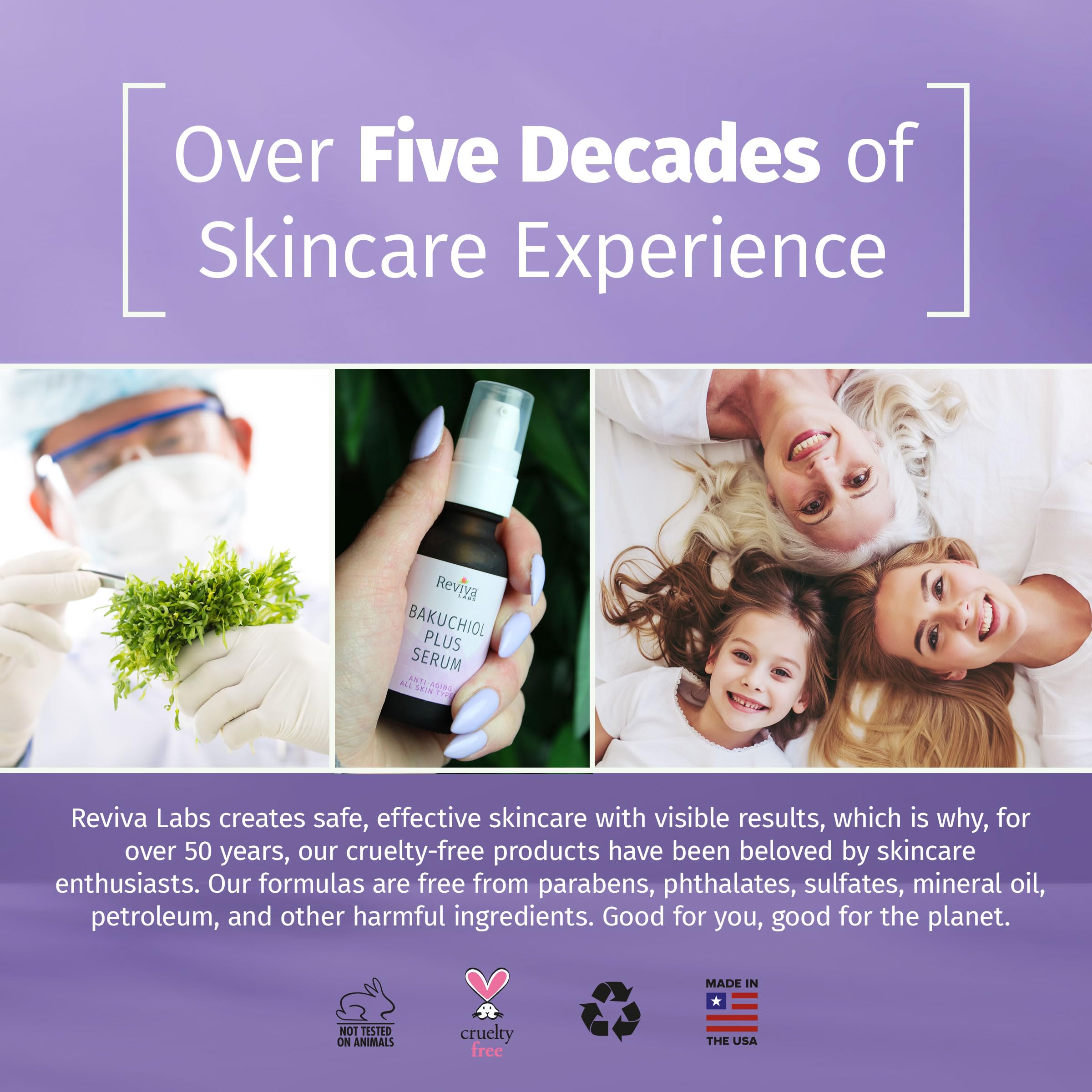Branding emphasizing a plant-based retinol alternative by Reviva Labs